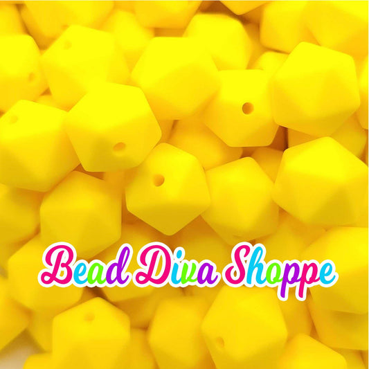 Set of 10 - 14mm - YELLOW HEX - Silicone Beads - for Diy and Jewelry Making Supplies