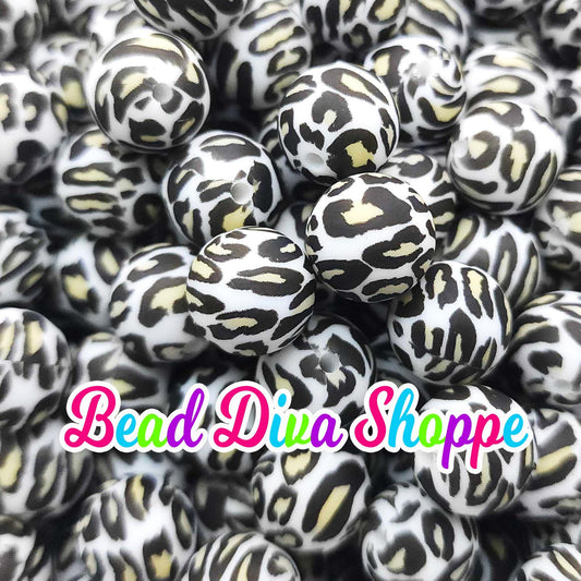 Set of 10 - 15mm - GRAY CHEETAH - Round Silicone Beads - Diy Jewelry Making - Beaded Pens - Keychains - Bracelets