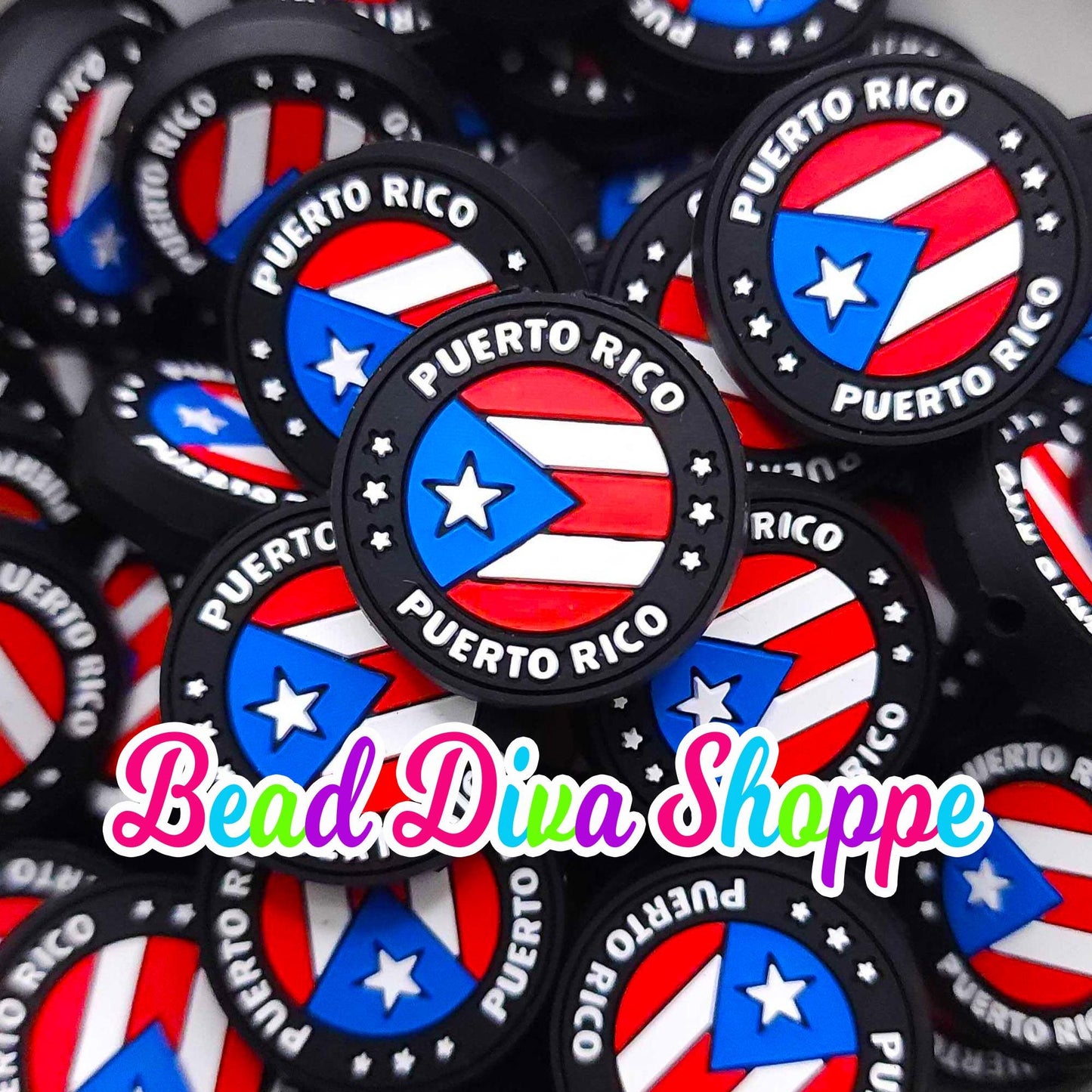 Set of 2 - 30mm - PUERTO RICO - Focal  Beads - DIY Jewelry Making - Beaded Pens - Keychains - Bracelets