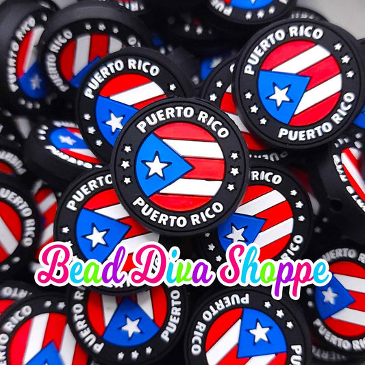 Set of 2 - 30mm - PUERTO RICO - Focal  Beads - DIY Jewelry Making - Beaded Pens - Keychains - Bracelets