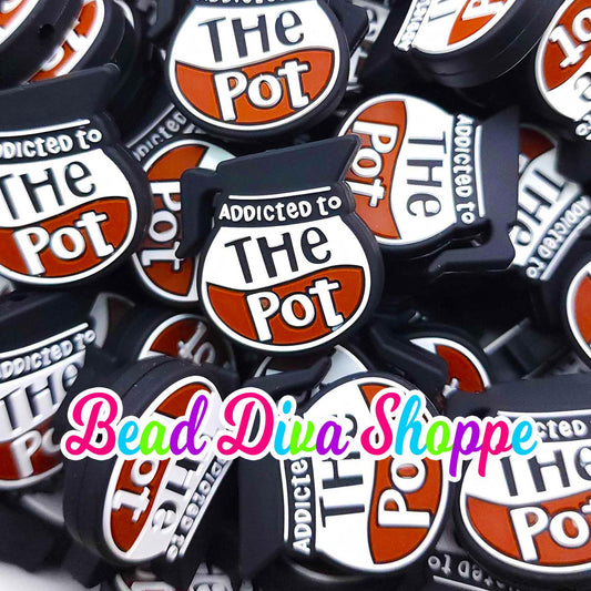 Set of 2 - 27mm x 26mm - ADDICTED To THE POT  - Focal  Beads - Diy Jewelry Making - Beaded Pens - Keychains - Bracelets