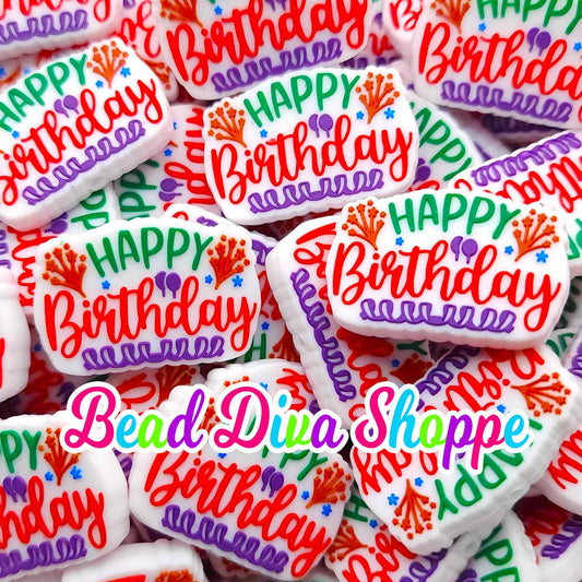 Set of 2 - 20mm X 31mm - HAPPY BIRTHDAY - Focal  Beads - DIY Jewelry Making - Beaded Pens - Keychains - Bracelets
