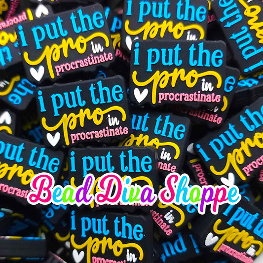 Set of 2 - 21mm x 30mm - I put the P in PROCRASTINATE - Focal  Beads - Diy Jewelry Making - Beaded Pens - Keychains - Bracelets