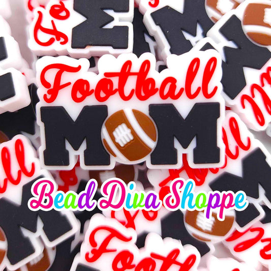 Set of 2 -  40mm X 27mm - FOOTBALL MOM  - Focal  Beads - DIY Jewelry Making - Beaded Pens - Keychains - Bracelets