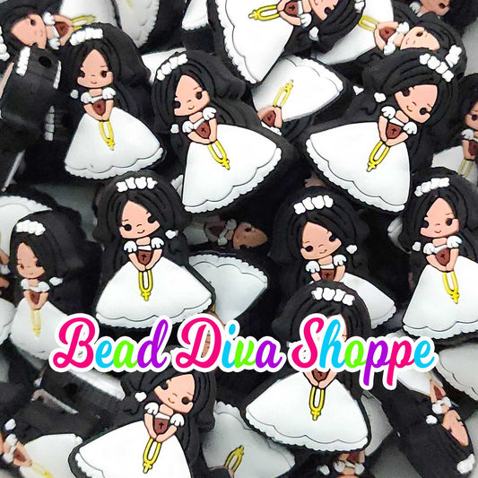 Set of 2 - 26mm x 25mm - ADORABLE COMMUNION GIRL -  Focal  Beads - Diy Jewelry Making - Beaded Pens - Keychains - Bracelets