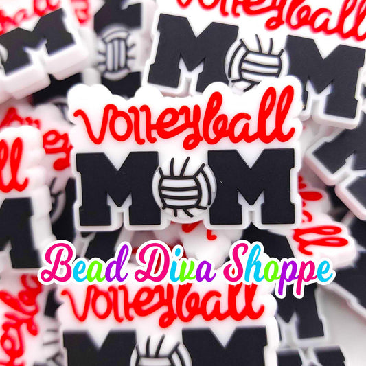 Set of 2 -  40mm X 27mm - VOLLEYBALL MOM  - Focal  Beads - DIY Jewelry Making - Beaded Pens - Keychains - Bracelets