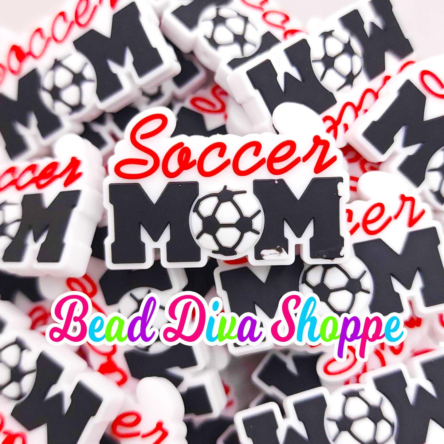 Set of 2 -  40mm X 27mm - SOCCER MOM  - Focal  Beads - DIY Jewelry Making - Beaded Pens - Keychains - Bracelets