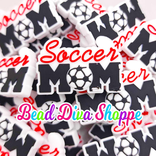 Set of 2 -  40mm X 27mm - SOCCER MOM  - Focal  Beads - DIY Jewelry Making - Beaded Pens - Keychains - Bracelets