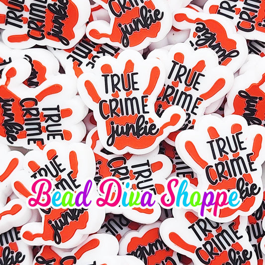 Set of 2 - 28mm x 28mm - TRUE CRIME JUNKIE - Focal  Beads - Diy Jewelry Making - Beaded Pens - Keychains - Bracelets