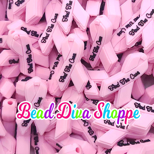 Set of 2 - 30mm x 17mm - PINK RIBBON - Focal  Beads - Diy Jewelry Making - Beaded Pens - Keychains - Bracelets