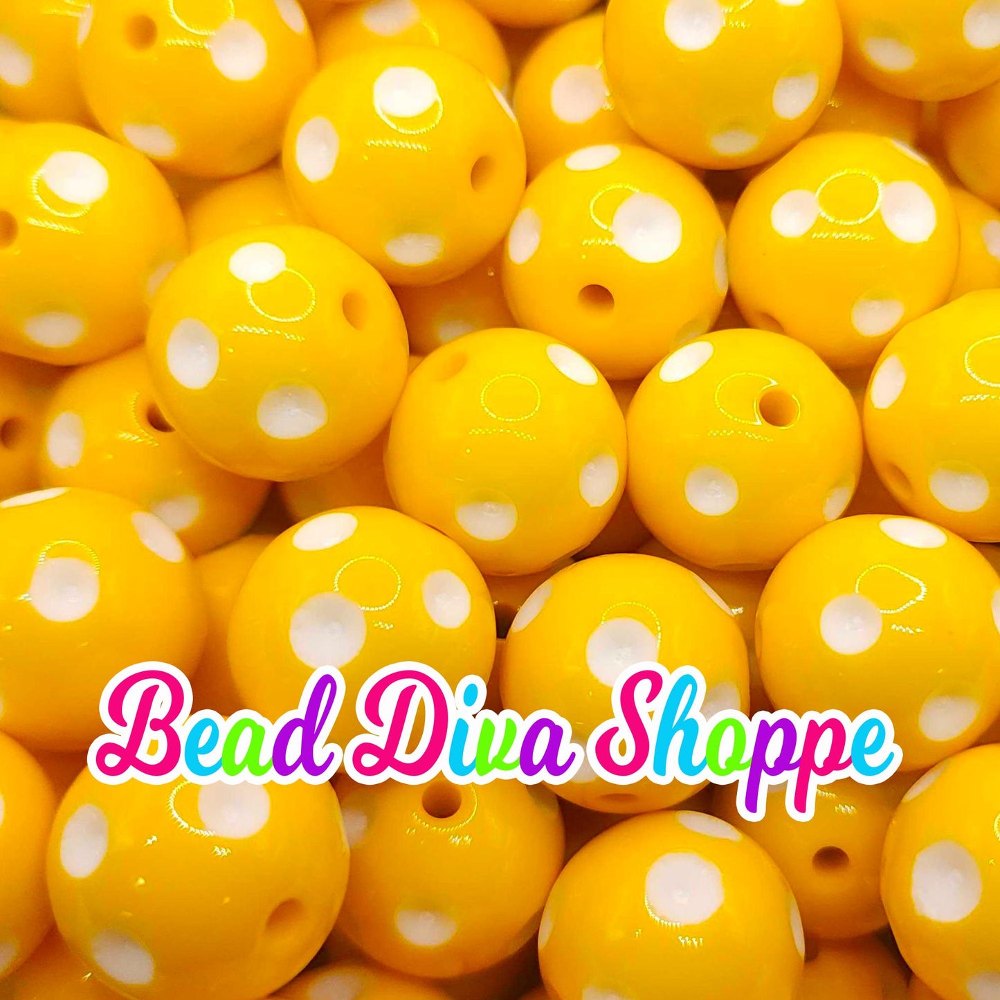 20mm - YELLOW - POLKADOT - Beads - Bubblegum - Round Acrylic Beads for Diy and Jewelry Making Supplies