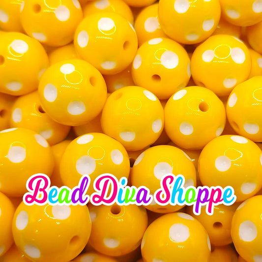 20mm - YELLOW - POLKADOT - Beads - Bubblegum - Round Acrylic Beads for Diy and Jewelry Making Supplies