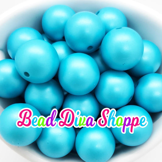 20mm - AQUA - MATTE - Pearl Chunky Bubblegum - Round Acrylic Beads for Diy and Jewelry Making Supplies
