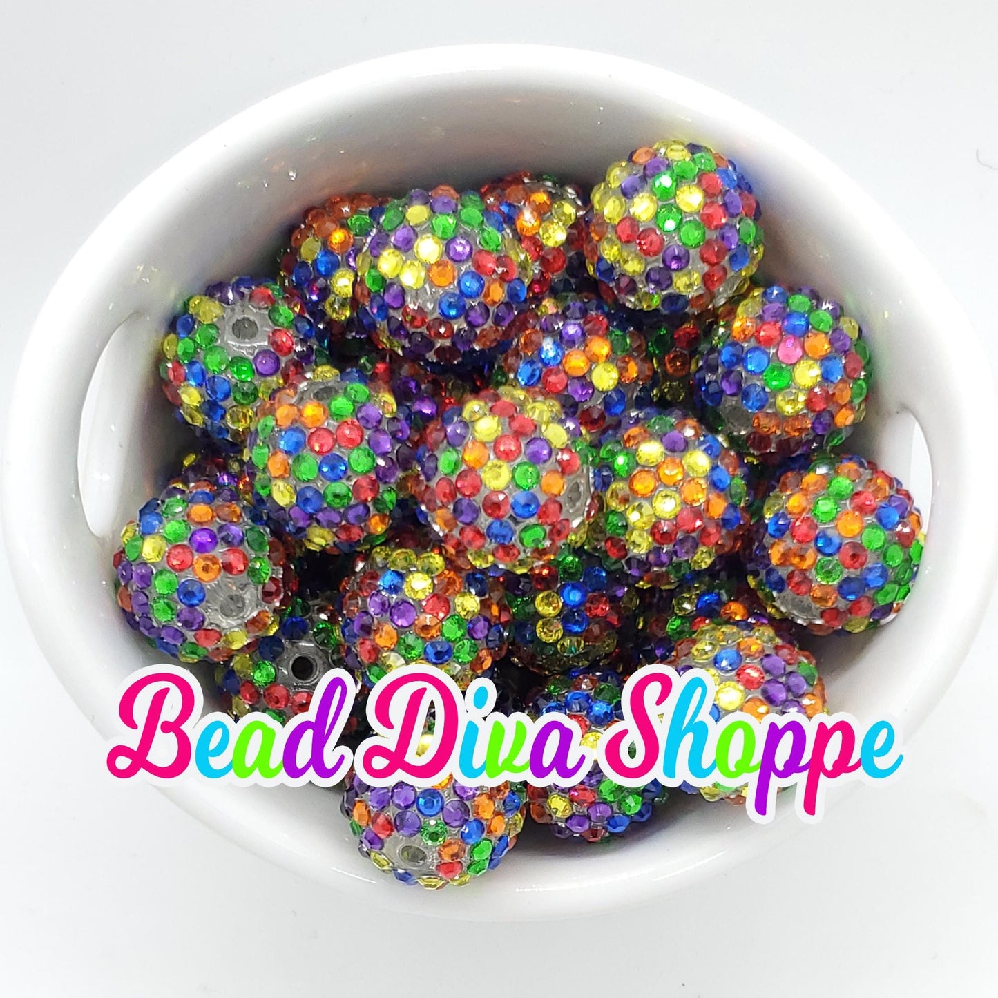 20mm - RAINBOW - Rhinestone Beads  - Bubblegum - Chunky - Round Acrylic Beads for Diy and Jewelry Making Supplies