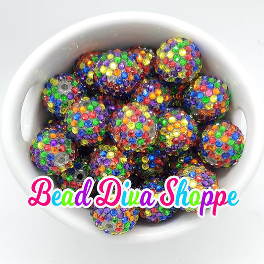 20mm - RAINBOW - Rhinestone Beads  - Bubblegum - Chunky - Round Acrylic Beads for Diy and Jewelry Making Supplies