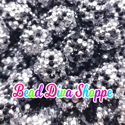 20mm - BLACK / SILVER Rhinestone Beads- Bubblegum - Chunky - Round Acrylic Beads for DIY and Jewelry Making Supplies