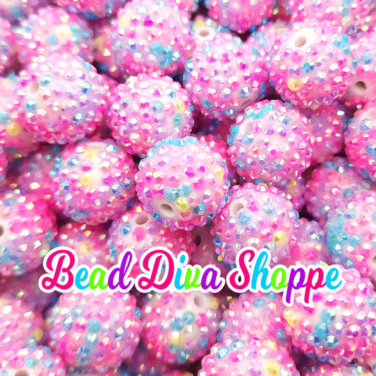 Set of 24 Beads - 20mm - PINK /PURPLE / YELLOW / Blue - Ab - Rhinestone Beads - Round Acrylic Beads for Diy and Jewelry Making Supplies
