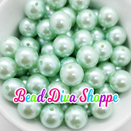12mm - MINT - Pearl Chunky Bubblegum - Round Acrylic Beads for Diy and Jewelry Making Supplies