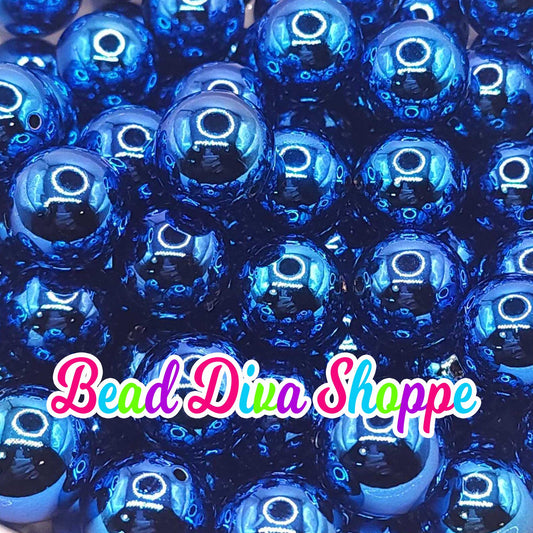 20mm - ROYAL BLUE - Shiny Beads  - Bubblegum - Round Acrylic Beads for Diy and Jewelry Making Supplies