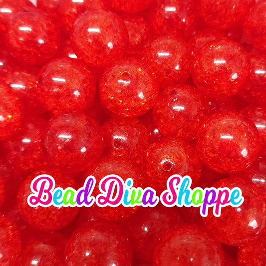 20mm - RED - Crackle  Beads- Bubblegum - Round Acrylic Beads for Diy and Jewelry Making Supplies