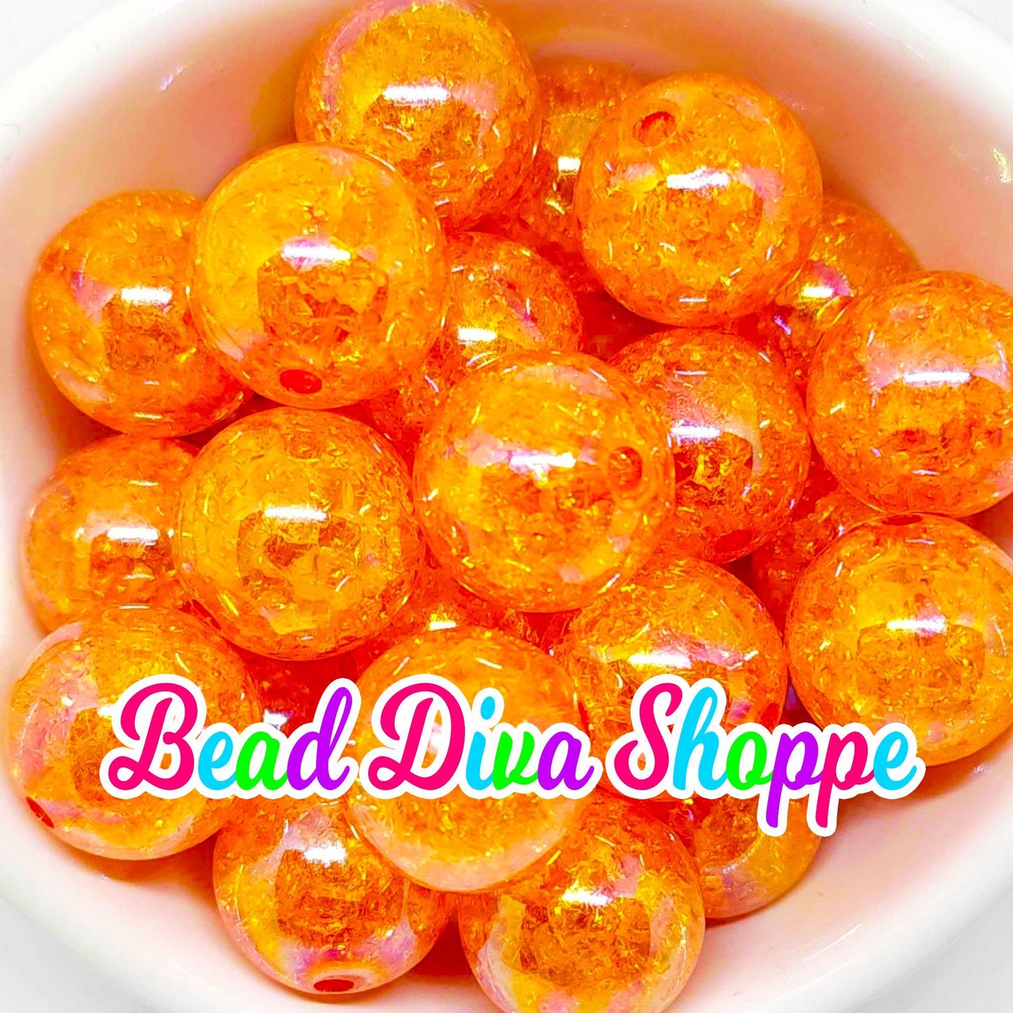 20mm - ORANGE - Crackle AB Beads- Bubblegum - Round Acrylic Beads for Diy and Jewelry Making Supplies