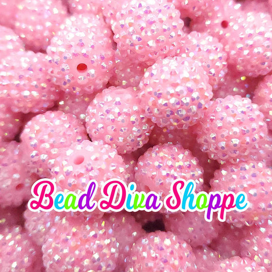 20mm - PINK AB - Rhinestone Beads  - Bubblegum - Chunky - Round Acrylic Beads for Diy and Jewelry Making Supplies