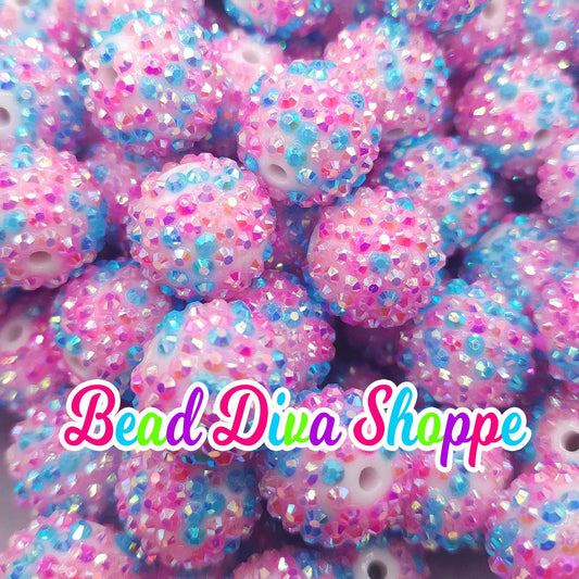 20mm - BLUE / Hot PINK / PINK - Ab - Rhinestone Beads- Bubblegum - Chunky - Round Acrylic Beads for Diy and Jewelry Making Supplies