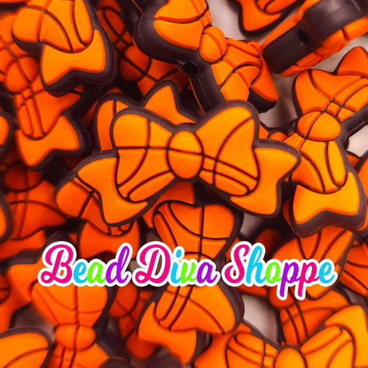 Set of 2 - 14mm X 27mm - BASKETBALL BOW - Focal  Beads - DIY Jewelry Making - Beaded Pens - Keychains - Bracelets