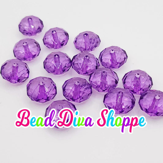 Set of 10 - 12mm - PURPLE - Faceted Beads  - Transparent Faceted Rondelle Beads for Diy and Jewelry Making Supplies