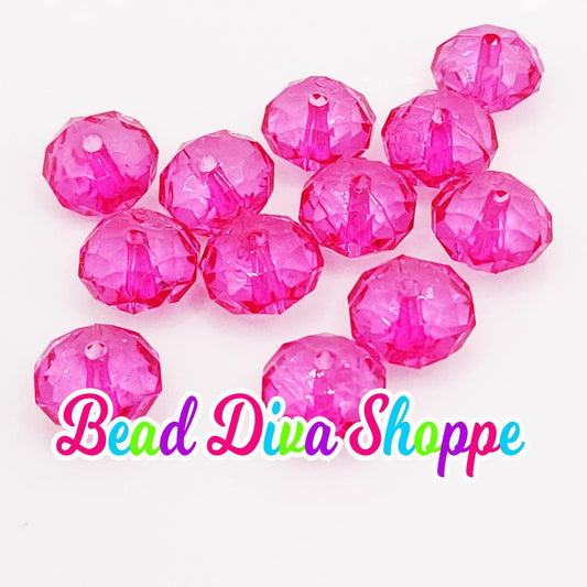 Set of 10 - 12mm - HOT PINK - Faceted Beads  - Transparent Faceted Rondelle Beads for Diy and Jewelry Making Supplies