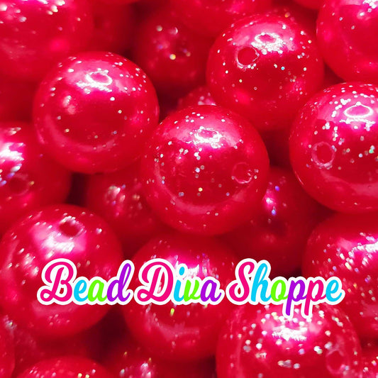 20mm - RED PEARL GLITTER - Bubblegum Chunky Beads - Round Acrylic Beads for Diy and Jewelry Making Supplies
