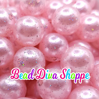 20mm - PINK PEARL GLITTER - Bubblegum Chunky Beads - Round Acrylic Beads for Diy and Jewelry Making Supplies