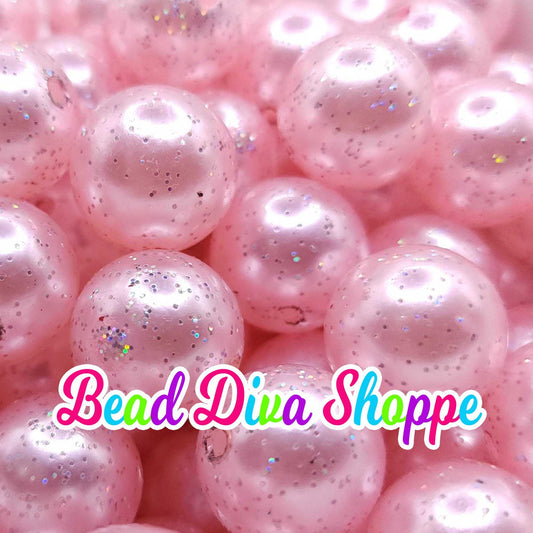 20mm - PINK PEARL GLITTER - Bubblegum Chunky Beads - Round Acrylic Beads for Diy and Jewelry Making Supplies