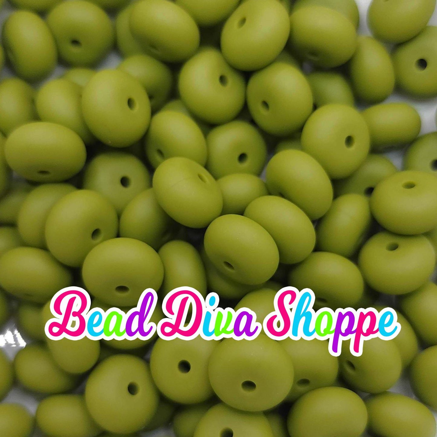 Set of 10 - ARMY GREEN - 14mm Silicone Abacus Beads - DIY Jewelry Making - Beaded Pens - Keychains - Bracelets