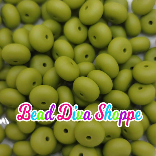 Set of 10 - ARMY GREEN - 14mm Silicone Abacus Beads - DIY Jewelry Making - Beaded Pens - Keychains - Bracelets