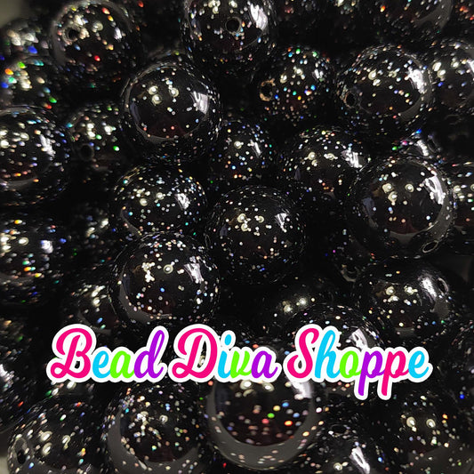 20mm - BLACK PEARL GLITTER - Bubblegum Chunky Beads - Round Acrylic Beads for Diy and Jewelry Making Supplies