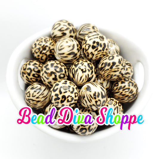 20mm - CHEETAH / LEOPARD Print Beads - Bubblegum - Round Acrylic Beads for Diy and Jewelry Making Supplies
