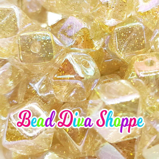 20mm - GOLD HEXAGON GLITTER Ab - Bubblegum Chunky Beads - Round Acrylic Beads for Diy and Jewelry Making Supplies