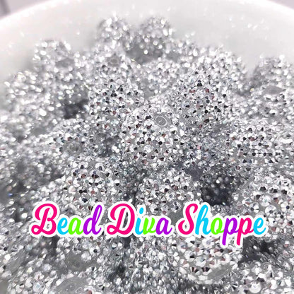 20mm - GORGEOUS Extremely Shiny Silver Tone Mirrored Rhinestone Beads - Bubblegum - Round Acrylic Beads for DIY and Jewelry Making Supplies
