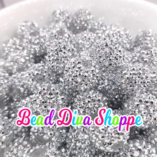 20mm - GORGEOUS Extremely Shiny Silver Tone Mirrored Rhinestone Beads - Bubblegum - Round Acrylic Beads for DIY and Jewelry Making Supplies