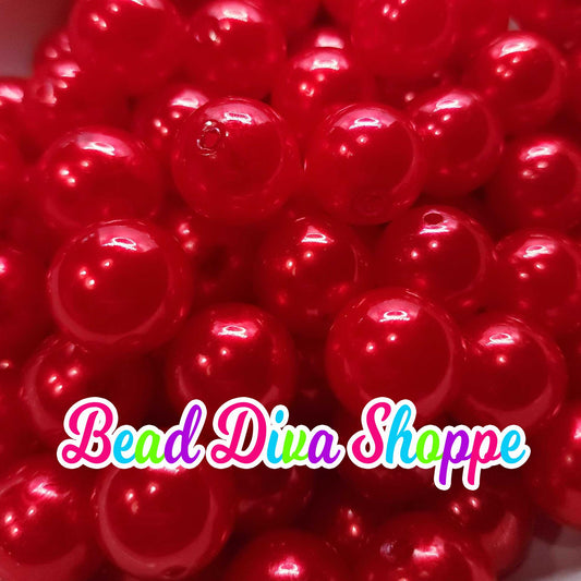 20mm - RED- Pearl Chunky Bubblegum Beads - Round Acrylic Beads for Diy and Jewelry Making Supplies