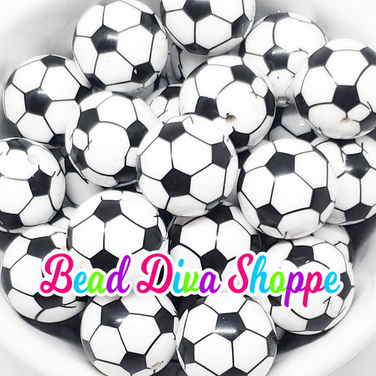 20mm - SOCCER BALL Print Beads - Bubblegum - Round Acrylic Beads for Diy and Jewelry Making Supplies
