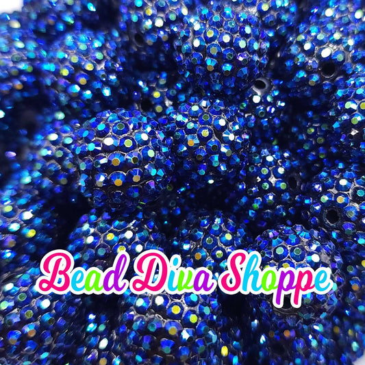 20mm - NAVY BLUE -  AB - Rhinestone Beads  - Bubblegum - Chunky - Round Acrylic Beads for Diy and Jewelry Making Supplies
