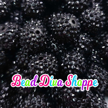 20mm - BLACK - Rhinestone Beads  - Bubblegum - Chunky - Round Acrylic Beads for Diy and Jewelry Making Supplies