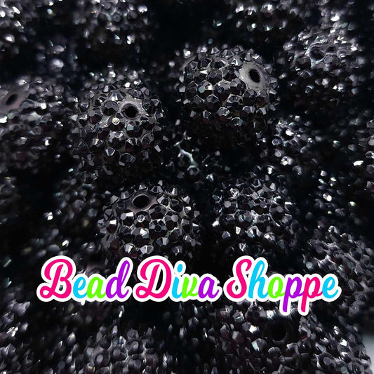 20mm - BLACK - Rhinestone Beads  - Bubblegum - Chunky - Round Acrylic Beads for Diy and Jewelry Making Supplies