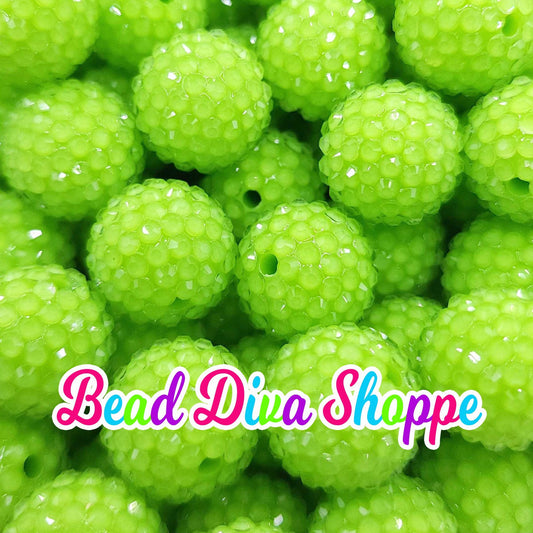 20mm - LIME GREEN - Rhinestone Beads  - Bubblegum - Chunky - Round Acrylic Beads for Diy and Jewelry Making Supplies