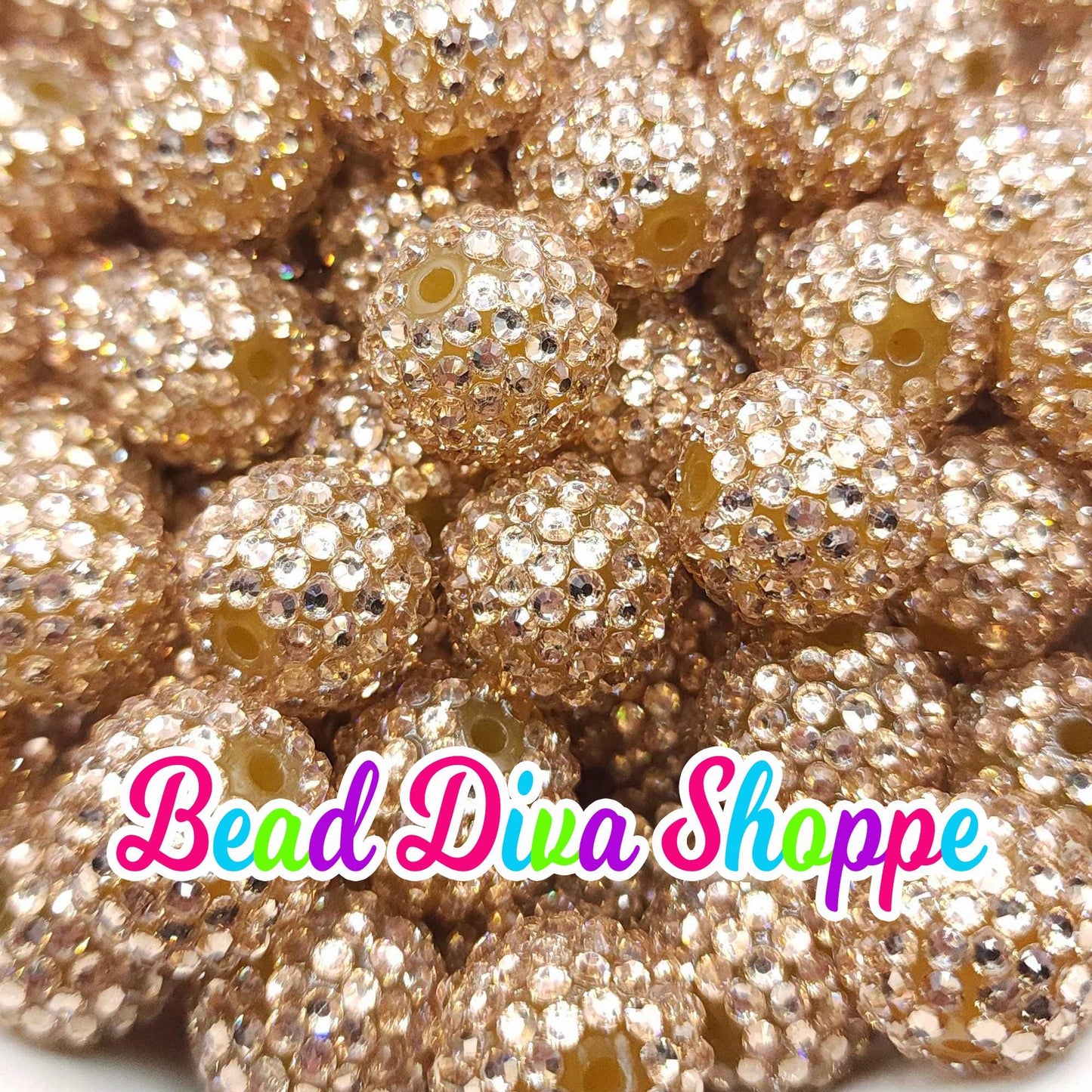 20mm - LIGHT CHAMPAGNE GOLD - Rhinestone Beads  - Bubblegum - Chunky - Round Acrylic Beads for Diy and Jewelry Making Supplies