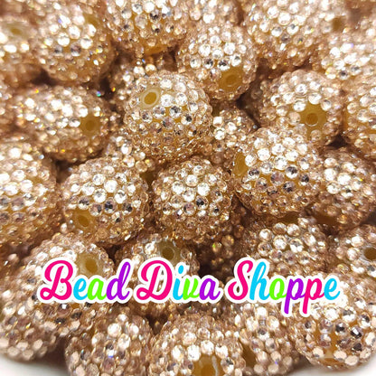 20mm - LIGHT CHAMPAGNE GOLD - Rhinestone Beads  - Bubblegum - Chunky - Round Acrylic Beads for Diy and Jewelry Making Supplies