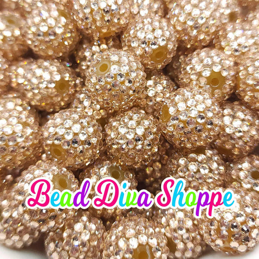 20mm - LIGHT CHAMPAGNE GOLD - Rhinestone Beads  - Bubblegum - Chunky - Round Acrylic Beads for Diy and Jewelry Making Supplies