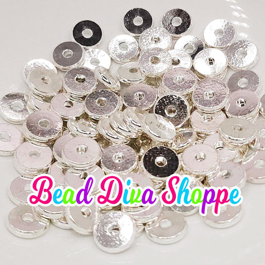 12mm - SET of 10 - SILVER -  Flat Disk Round Loose Spacer Beads - DIY - Jewelry - Beaded Pens - Spacers - Keychains - Bracelets